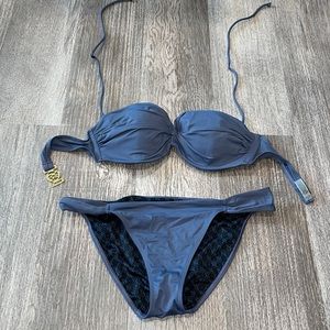 Victoria’s Secret 34C Dark Grey Twist Bikini Top Size Medium Matching Bottoms